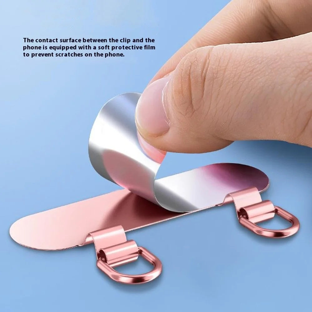 Ultra Thin Metal Phone Tether Tab with Double Clips for Phone Case, Lanyard Patch - Rose Gold - 2