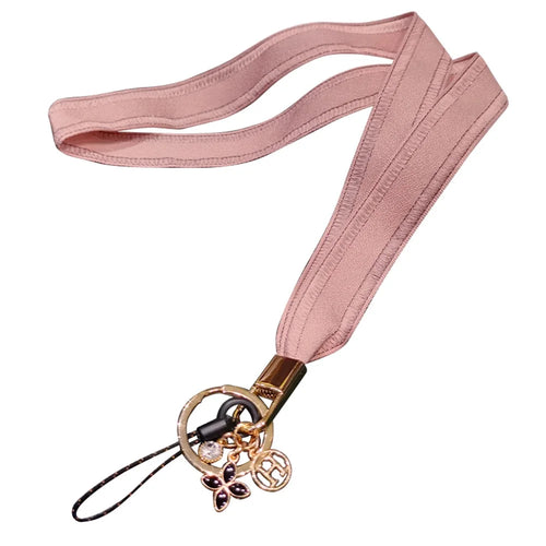Universal Phone Lanyard Key Ring Cellphone Neck Strap Hanging Rope with Metal Clover Pendant - Light Pink - 1