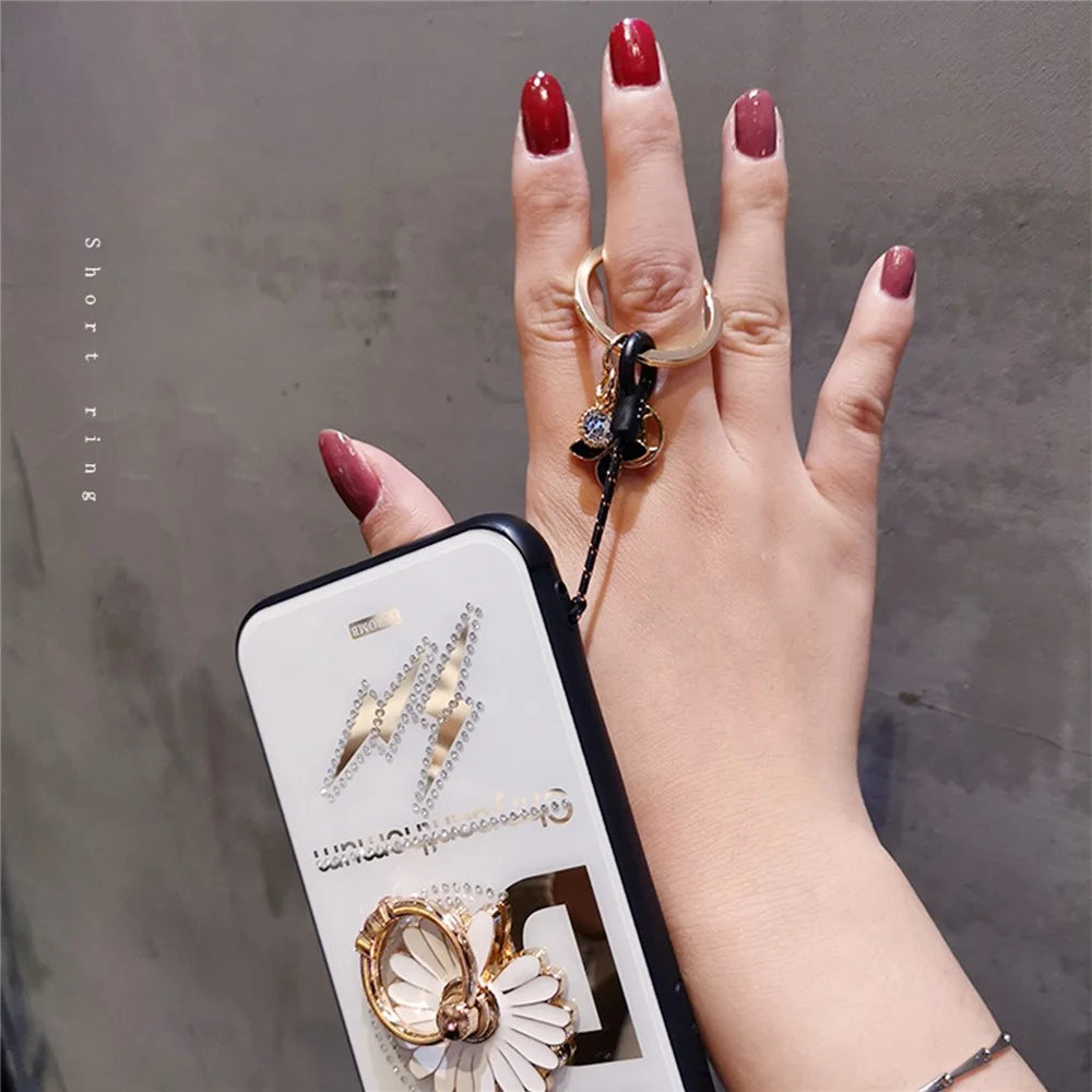 Universal Phone Lanyard Key Ring Cellphone Neck Strap Hanging Rope with Metal Clover Pendant - Light Pink - 5