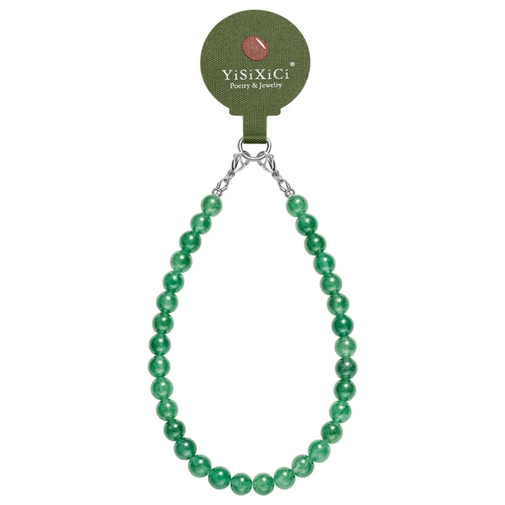 YISIXICI SJL0004 Green Strawberry Crystal Charm Bracelet 8mm Round Bead Phone Wrist Lanyard - 1