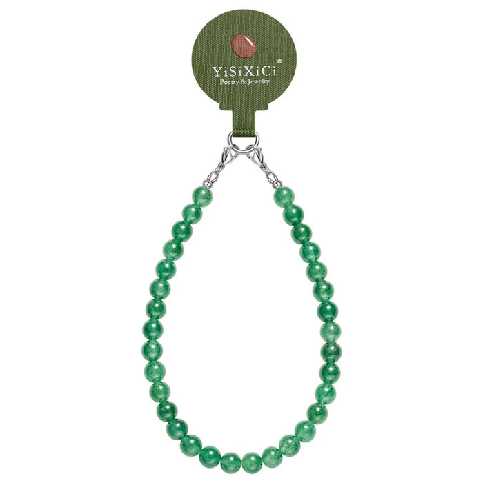 YISIXICI SJL0004 Green Strawberry Crystal Charm Bracelet 8mm Round Bead Phone Wrist Lanyard - 1