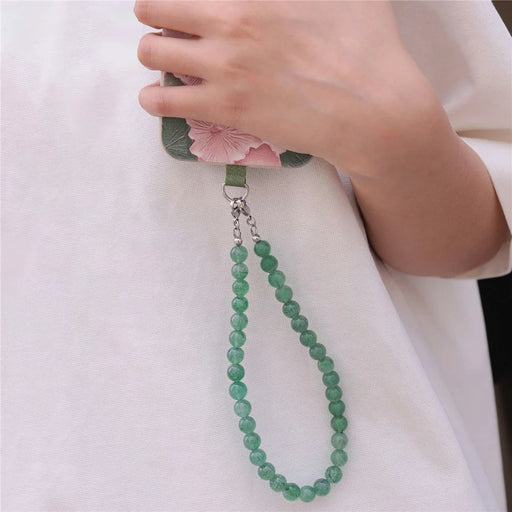 YISIXICI SJL0004 Green Strawberry Crystal Charm Bracelet 8mm Round Bead Phone Wrist Lanyard - 2