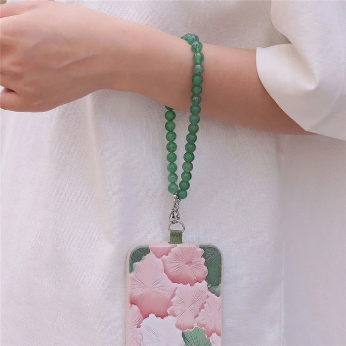 YISIXICI SJL0004 Green Strawberry Crystal Charm Bracelet 8mm Round Bead Phone Wrist Lanyard - 3