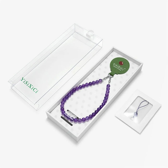 YISIXICI SJL0004 Green Strawberry Crystal Charm Bracelet 8mm Round Bead Phone Wrist Lanyard - 7