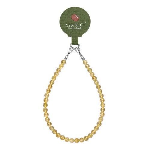 YISIXICI SJL0002 Phone Charm Citrine Bead Chain 7mm Round Natural Yellow Gemstone Phone Lanyard - 1