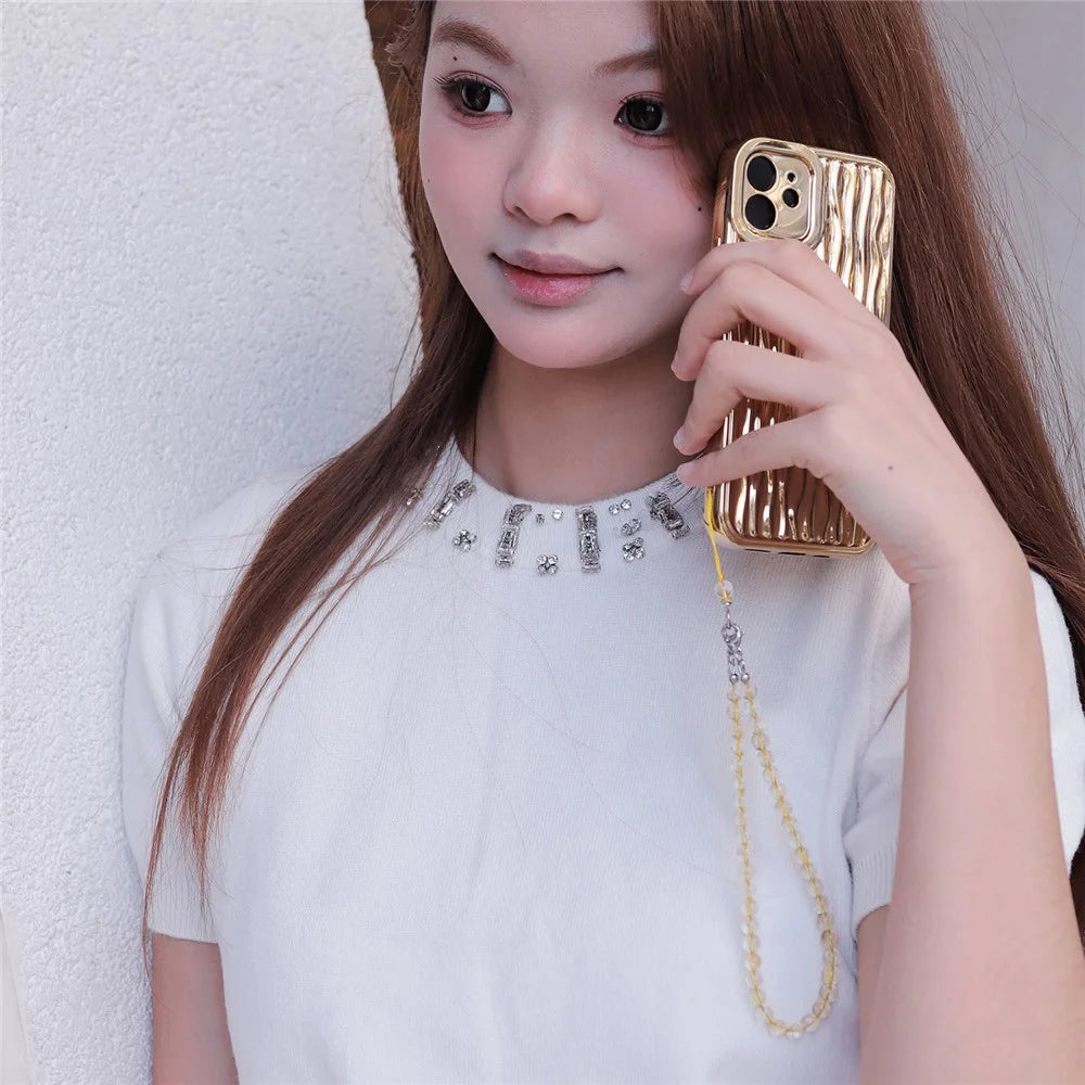 YISIXICI SJL0002 Phone Charm Citrine Bead Chain 7mm Round Natural Yellow Gemstone Phone Lanyard - 4