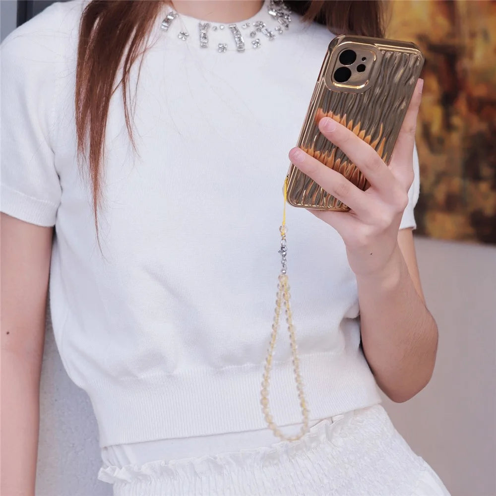 YISIXICI SJL0002 Phone Charm Citrine Bead Chain 7mm Round Natural Yellow Gemstone Phone Lanyard - 5
