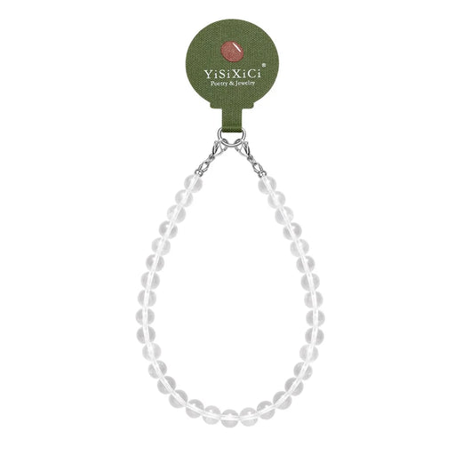 YISIXICI SJL0001 8mm Round Bead Phone Wrist Lanyard White Crystal Charm Bracelet - 1