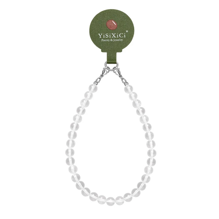 YISIXICI SJL0001 8mm Round Bead Phone Wrist Lanyard White Crystal Charm Bracelet - 1