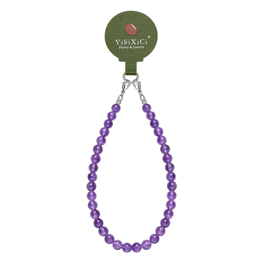 YISIXICI SJL0003 Phone Amethyst Charm Lanyard 8mm Round Bead Decorative Hand Strap - 1
