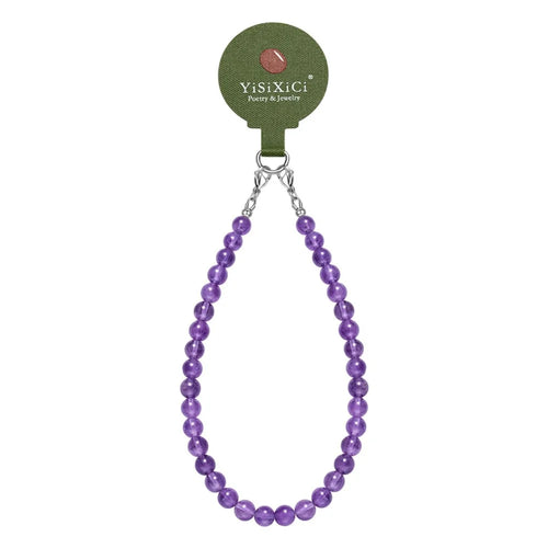 YISIXICI SJL0003 Phone Amethyst Charm Lanyard 8mm Round Bead Decorative Hand Strap - 1