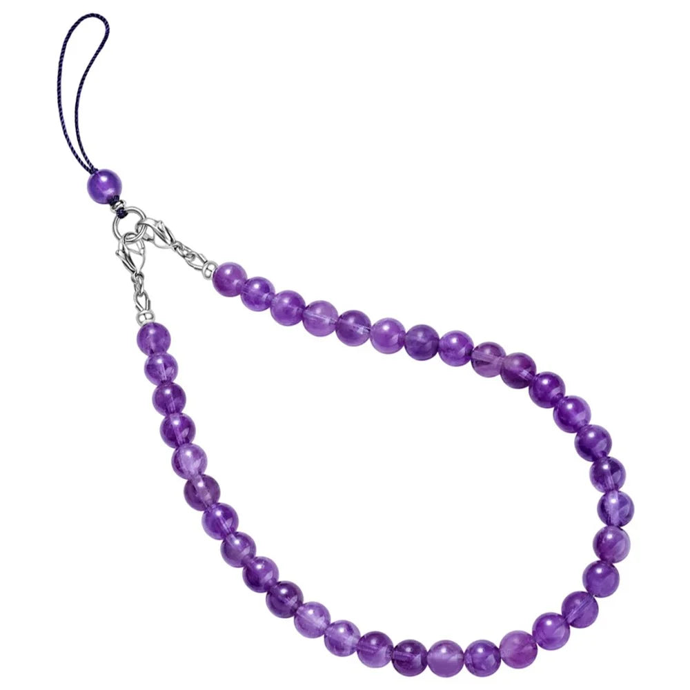 YISIXICI SJL0003 Phone Amethyst Charm Lanyard 8mm Round Bead Decorative Hand Strap - 2