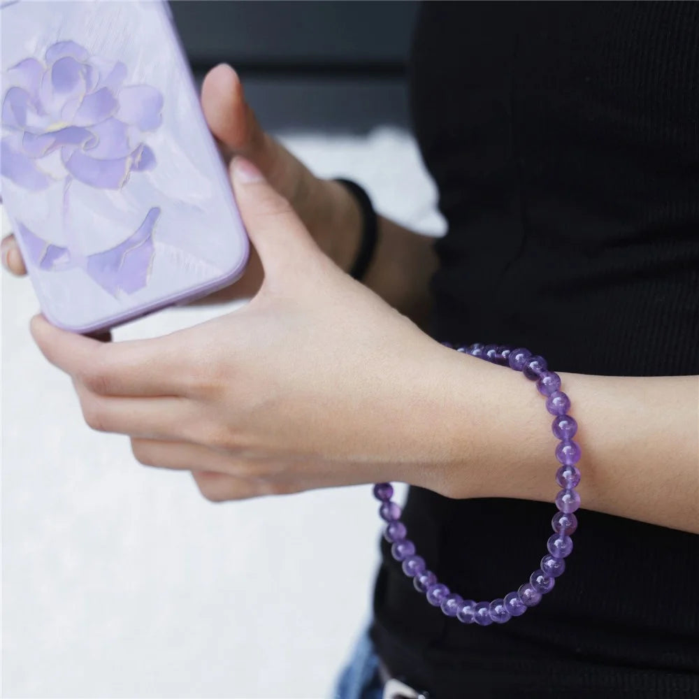 YISIXICI SJL0003 Phone Amethyst Charm Lanyard 8mm Round Bead Decorative Hand Strap - 4