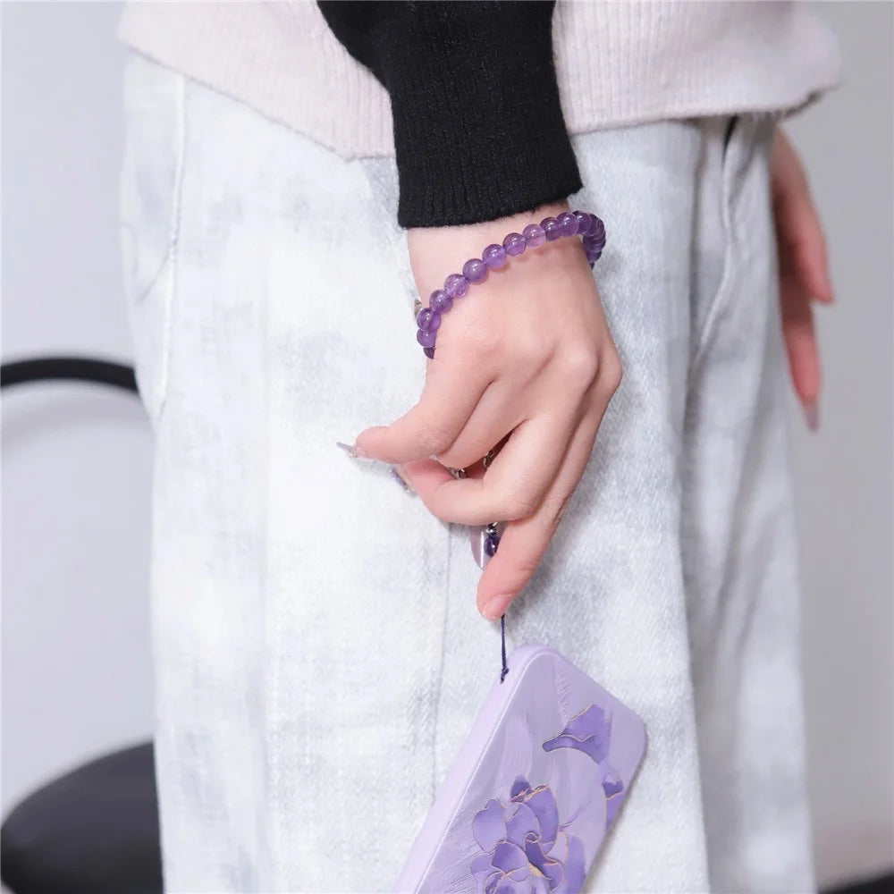 YISIXICI SJL0003 Phone Amethyst Charm Lanyard 8mm Round Bead Decorative Hand Strap - 5