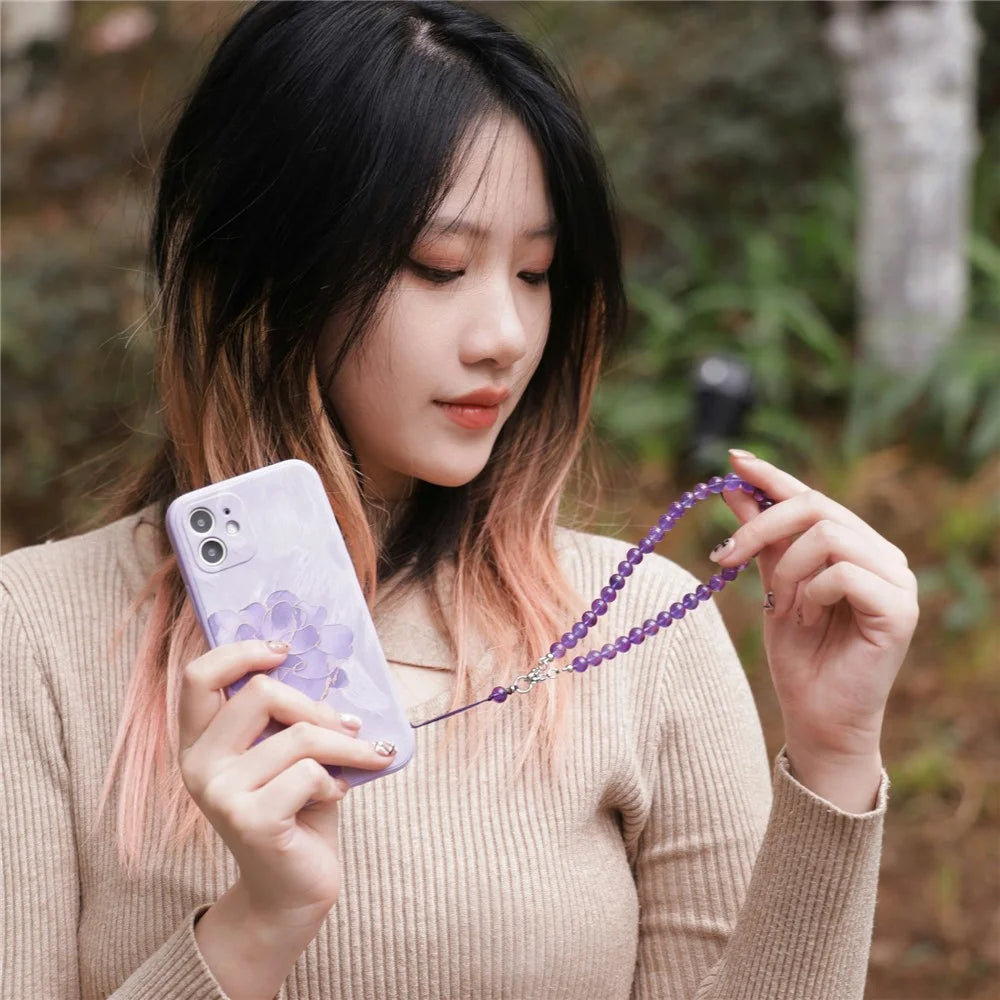YISIXICI SJL0003 Phone Amethyst Charm Lanyard 8mm Round Bead Decorative Hand Strap - 6