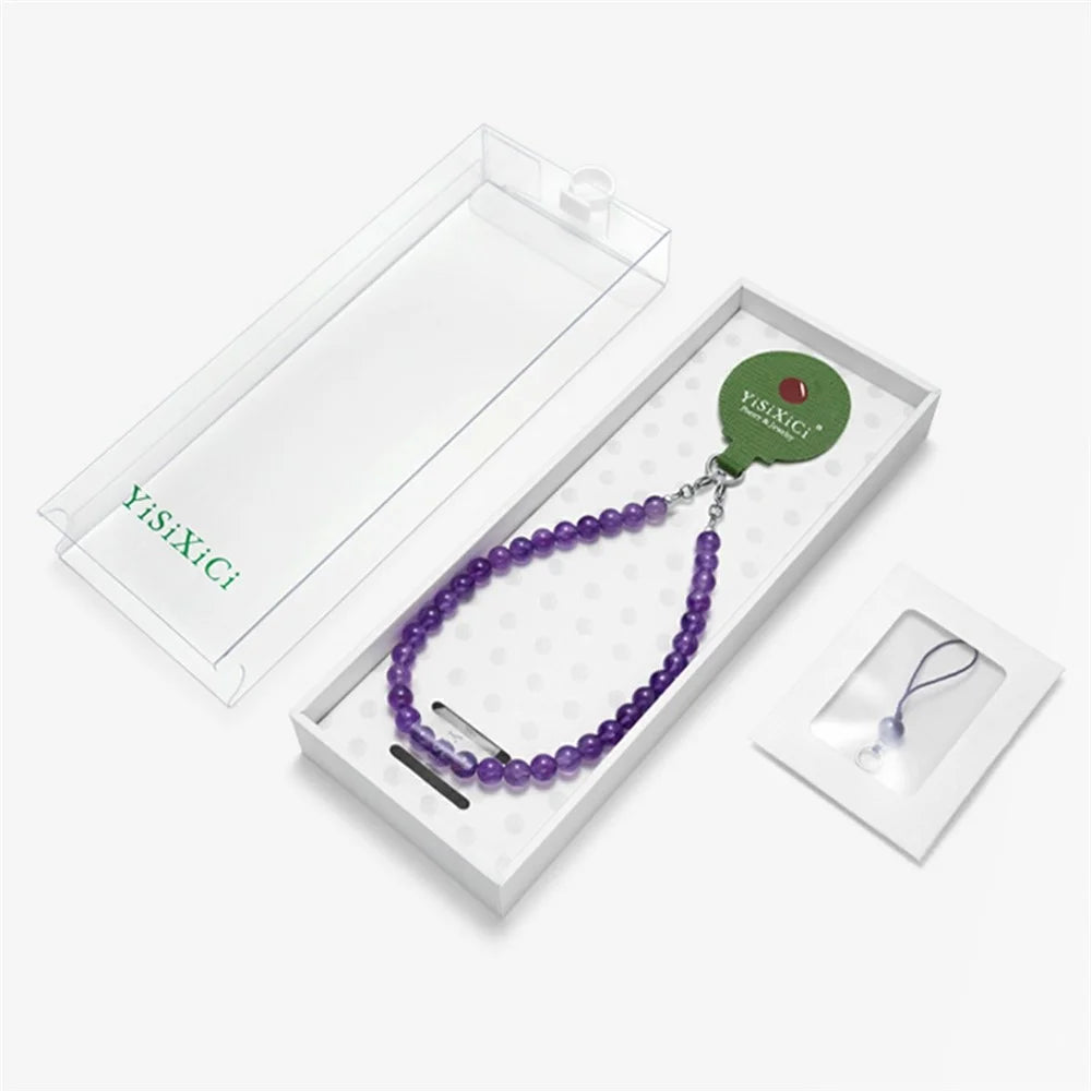 YISIXICI SJL0003 Phone Amethyst Charm Lanyard 8mm Round Bead Decorative Hand Strap - 7