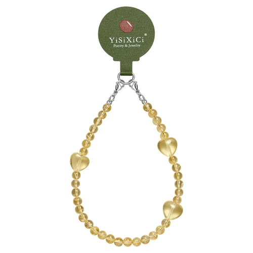 YISIXICI SJL0006 Phone Charms Citrine Hand Strap 7mm Round Bead Heart Design Hanging Lanyard - 1