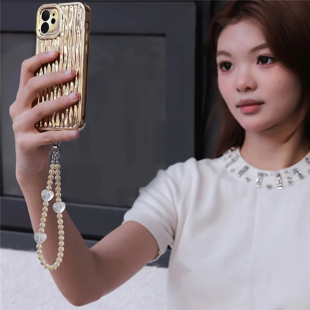YISIXICI SJL0006 Phone Charms Citrine Hand Strap 7mm Round Bead Heart Design Hanging Lanyard - 3