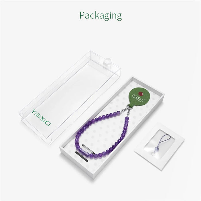 YISIXICI SJL0008 Phone Charms Hand Strap 8mm Round Bead Amethyst Fluorite Flower Design Lanyard - 7
