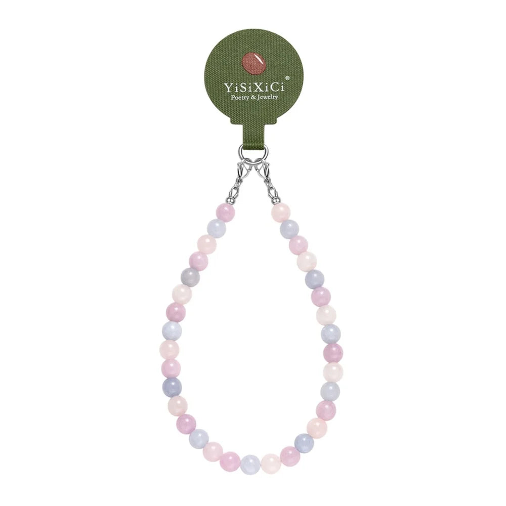 YISIXICI SJL0009 Wrist Lanyard 8mm Round Bead Bracelet Multicolored Gemstone Phone Charm - 1