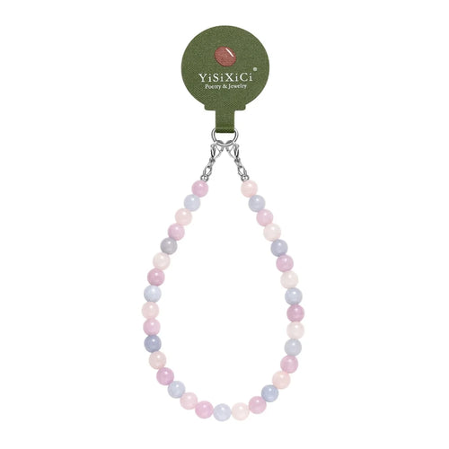 YISIXICI SJL0009 Wrist Lanyard 8mm Round Bead Bracelet Multicolored Gemstone Phone Charm - 1
