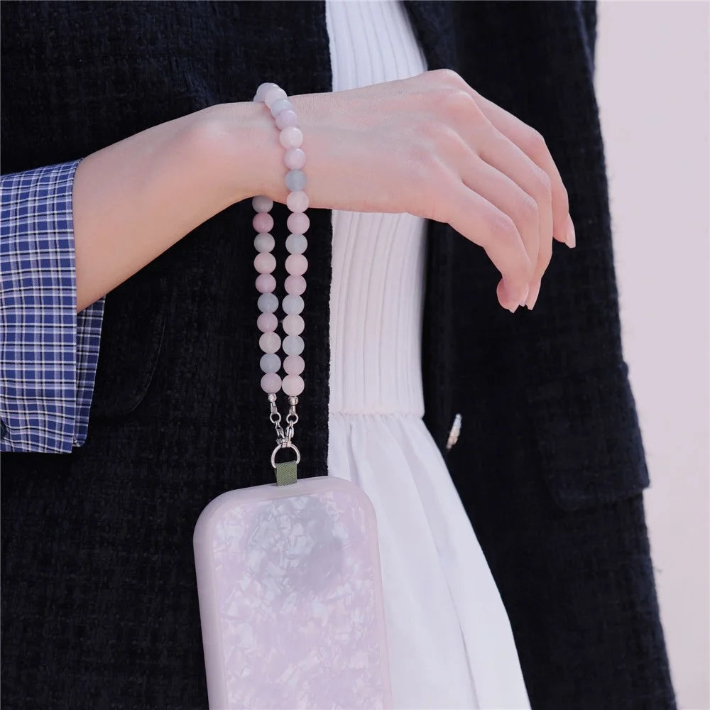 YISIXICI SJL0009 Wrist Lanyard 8mm Round Bead Bracelet Multicolored Gemstone Phone Charm - 4