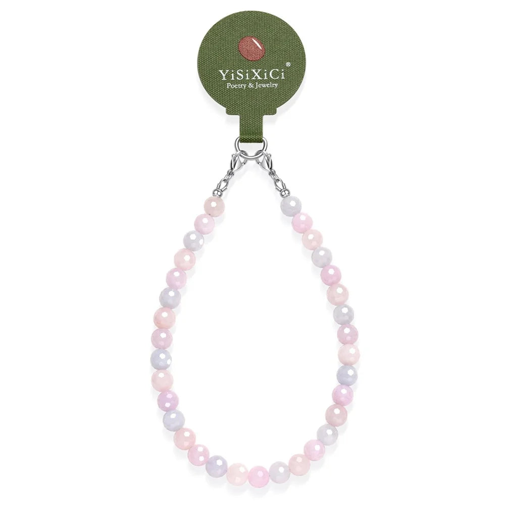 YISIXICI SJL0010 8mm Polygonal Bead Phone Hand Strap Multicolor Gemstone Charm Cellphone Lanyard - 1