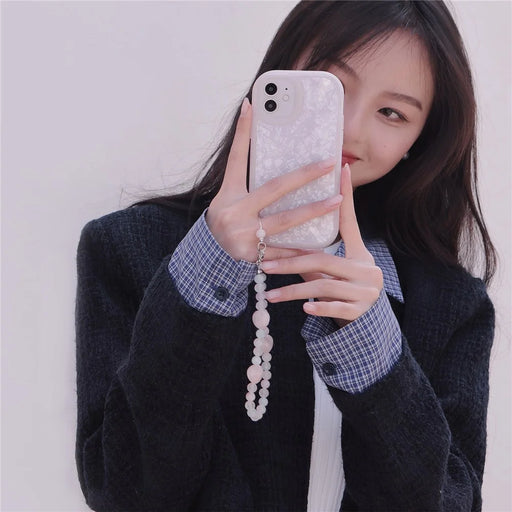 YISIXICI SJL0011 8mm Polygonal Bead Bracelet Heart Design Morgan Stone + Pink Crystal Phone Charm Wrist Lanyard - 2
