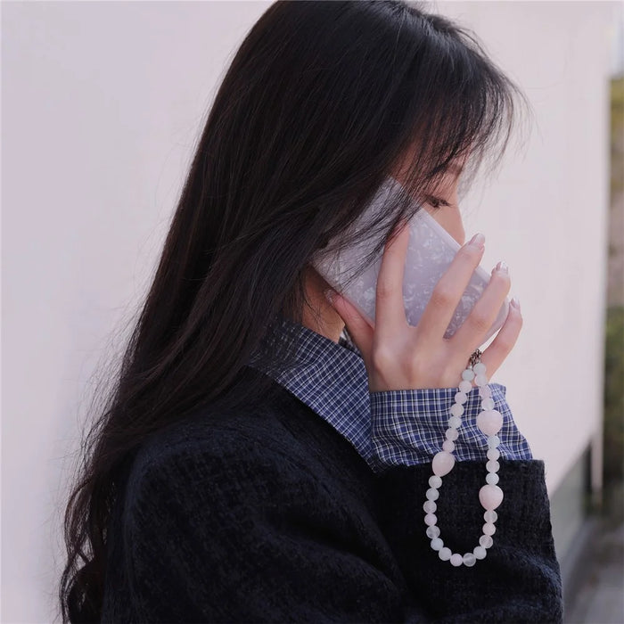 YISIXICI SJL0011 8mm Polygonal Bead Bracelet Heart Design Morgan Stone + Pink Crystal Phone Charm Wrist Lanyard - 4