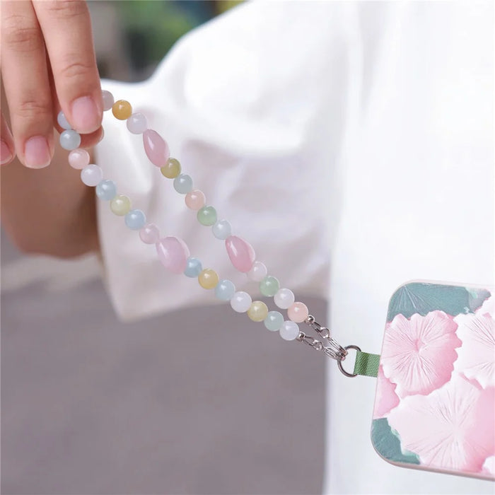 YISIXICI SJL0012 Phone Charms 8mm Round Bead Morganite Crystal Wrist Lanyard - 4