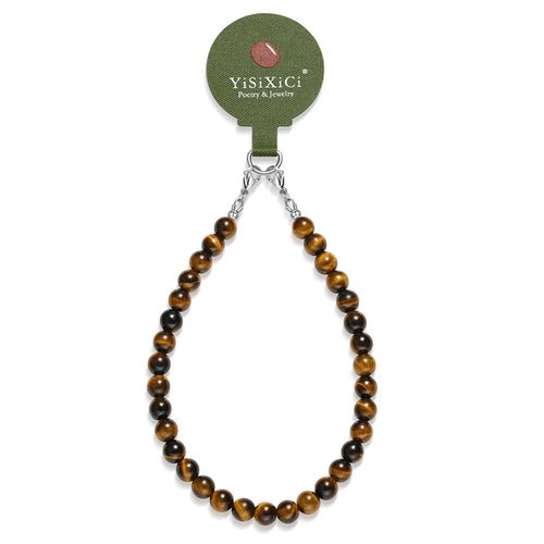 YISIXICI SJL0013 Tiger Eye Stone Bracelet Wrist Lanyard 8mm Round Bead Mobile Phone Charm - 1