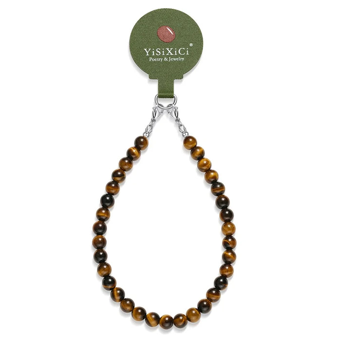YISIXICI SJL0013 Tiger Eye Stone Bracelet Wrist Lanyard 8mm Round Bead Mobile Phone Charm - 1