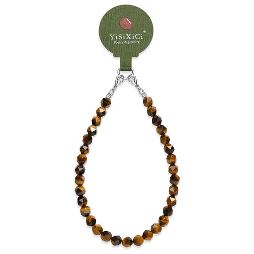YISIXICI SJL0014 Tiger Eye Stone Phone Charm Wrist Lanyard 8mm Polygonal Bead Bracelet - 1