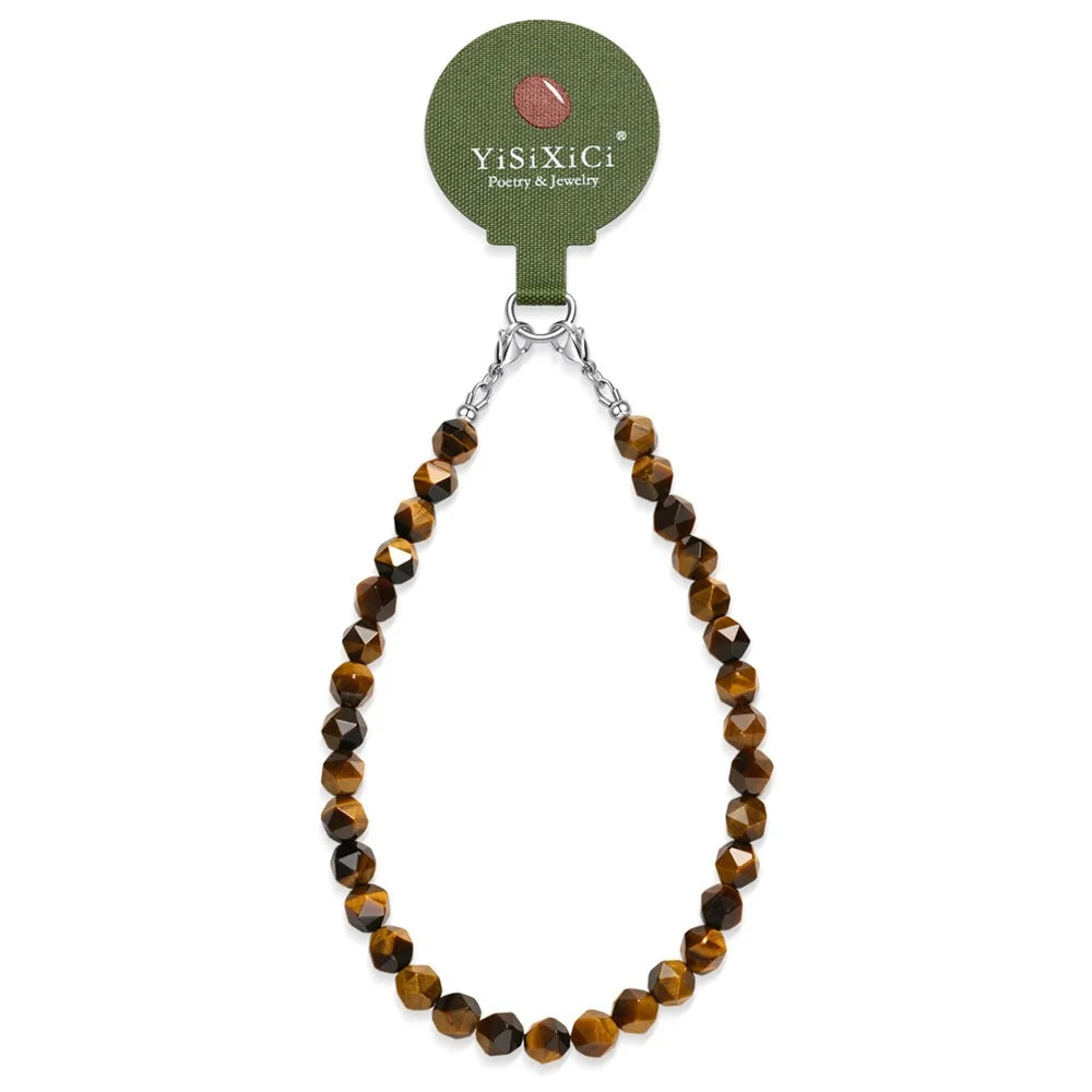 YISIXICI SJL0014 Tiger Eye Stone Phone Charm Wrist Lanyard 8mm Polygonal Bead Bracelet - 1