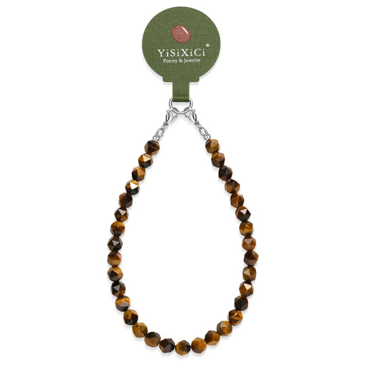 YISIXICI SJL0014 Tiger Eye Stone Phone Charm Wrist Lanyard 8mm Polygonal Bead Bracelet - 1