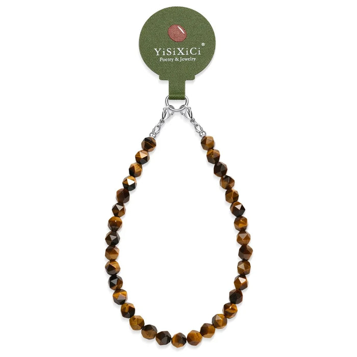 YISIXICI SJL0014 Tiger Eye Stone Phone Charm Wrist Lanyard 8mm Polygonal Bead Bracelet - 1