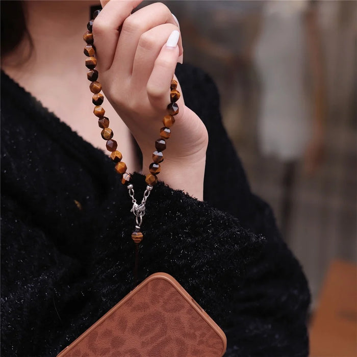 YISIXICI SJL0014 Tiger Eye Stone Phone Charm Wrist Lanyard 8mm Polygonal Bead Bracelet - 4