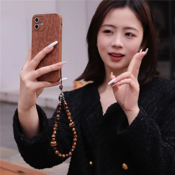 YISIXICI SJL0016 8mm Polygonal Bead Bracelet Heart Design Tiger Eye Stone Phone Charm Wrist Lanyard - 2