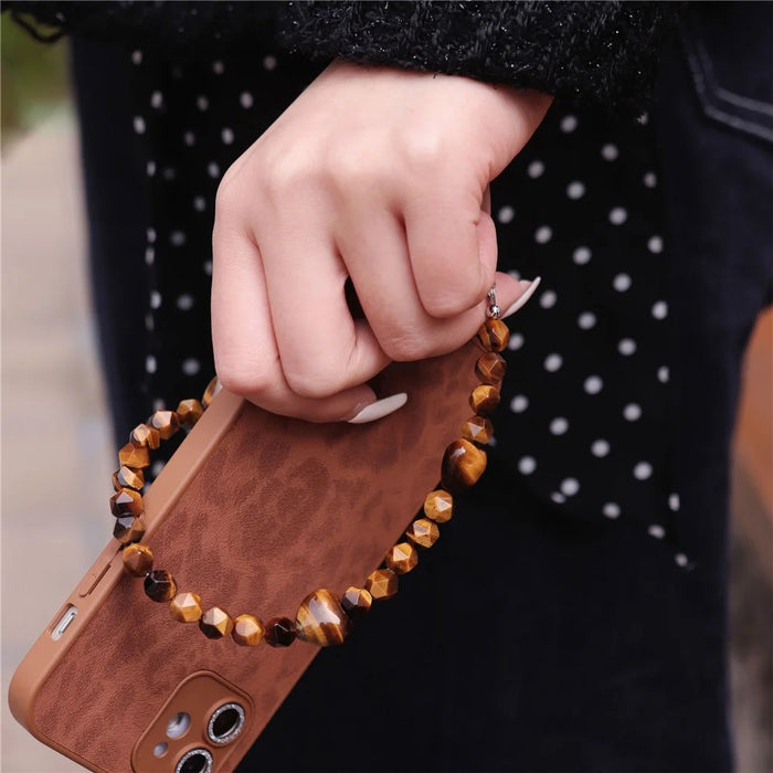 YISIXICI SJL0016 8mm Polygonal Bead Bracelet Heart Design Tiger Eye Stone Phone Charm Wrist Lanyard - 6