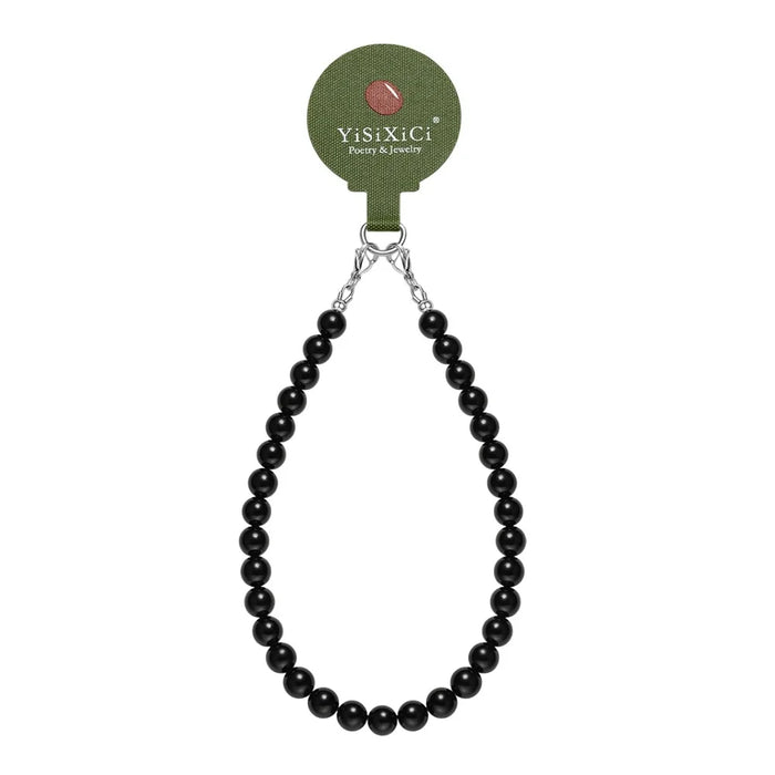 YISIXICI SJL0017 Black Tourmaline Charm Bracelet 8mm Round Bead Phone Wrist Lanyard - 1