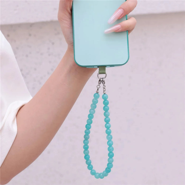 YISIXICI SJL0019 Natural Amazonite Charm Bracelet 8mm Round Bead Phone Wrist Lanyard - 5