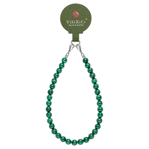 YISIXICI SJL0021 8mm Round Bead Phone Lanyard Malachite Charm Wrist Strap - 1