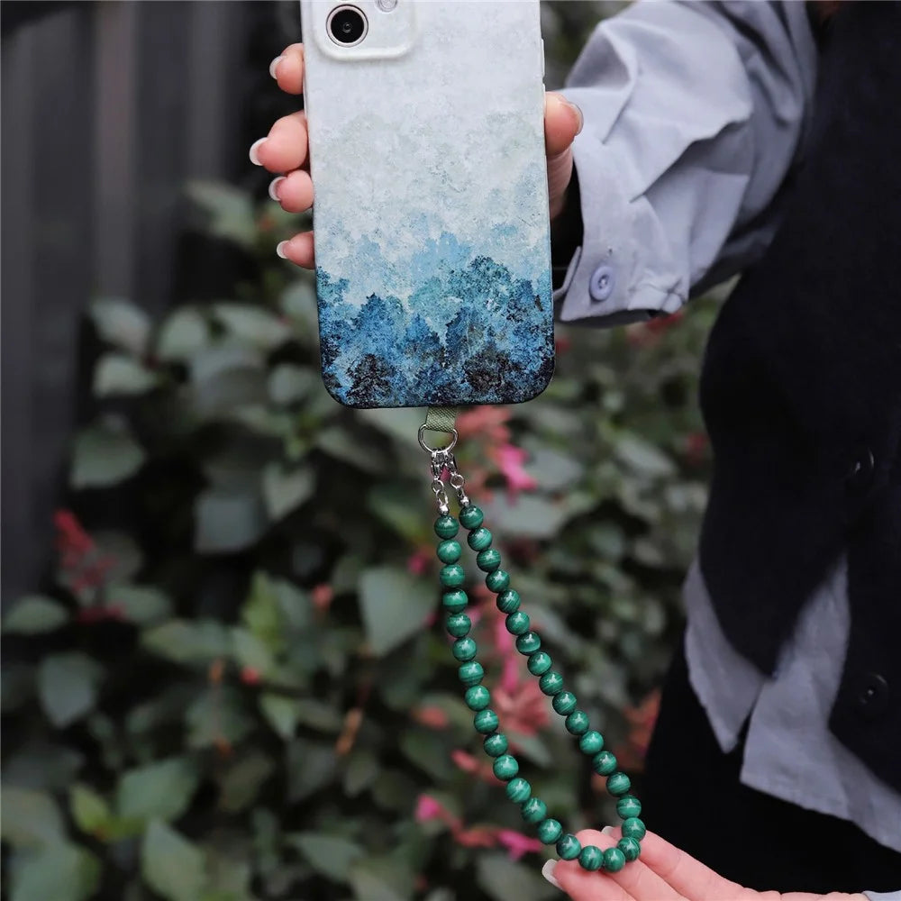 YISIXICI SJL0021 8mm Round Bead Phone Lanyard Malachite Charm Wrist Strap - 5