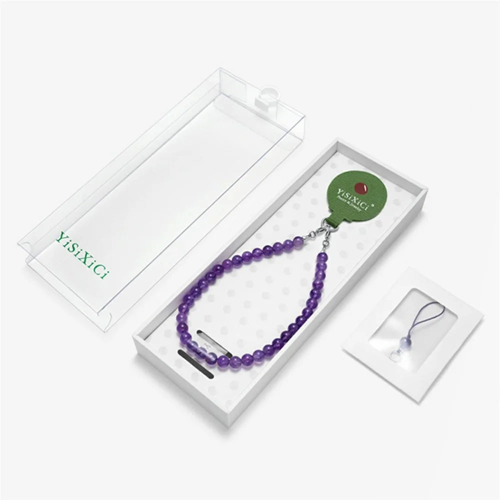 YISIXICI SJL0022 Malachite Charm Bracelet Heart Design 8mm Round Bead Phone Wrist Lanyard - 6