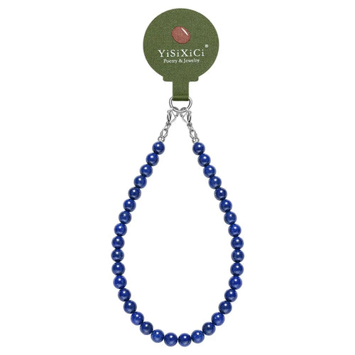 YISIXICI SJL0023 8mm Round Bead Phone Lanyard Lapis Lazuli Charm Cellphone Hand Strap - 1