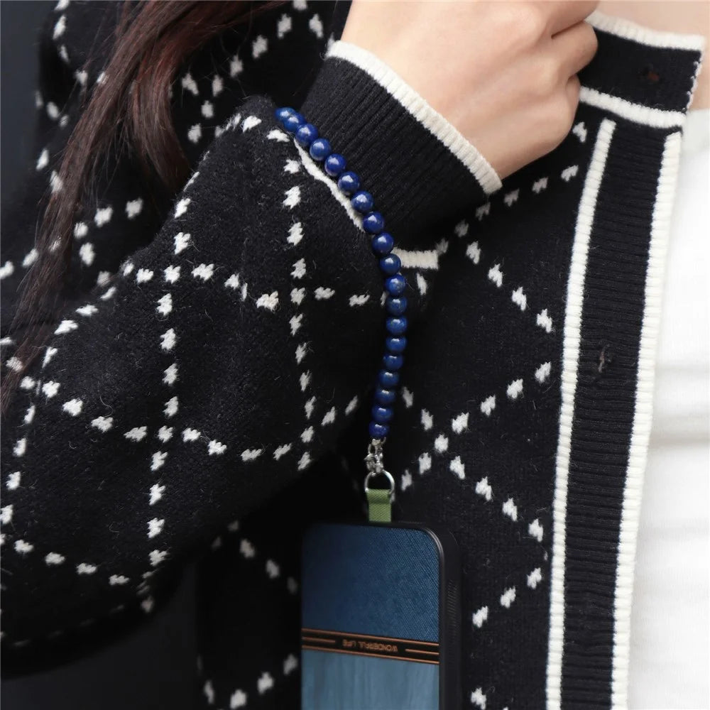YISIXICI SJL0023 8mm Round Bead Phone Lanyard Lapis Lazuli Charm Cellphone Hand Strap - 3