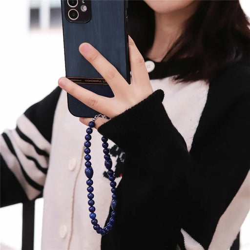YISIXICI SJL0024 Lapis Lazuli Charm Bracelet Heart Design 8mm Round Bead Phone Wrist Lanyard - 2