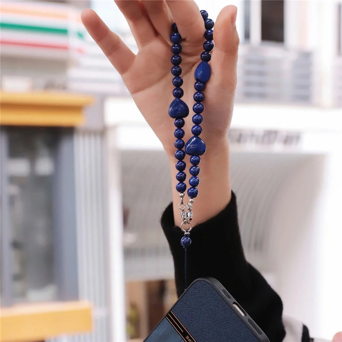 YISIXICI SJL0024 Lapis Lazuli Charm Bracelet Heart Design 8mm Round Bead Phone Wrist Lanyard - 4