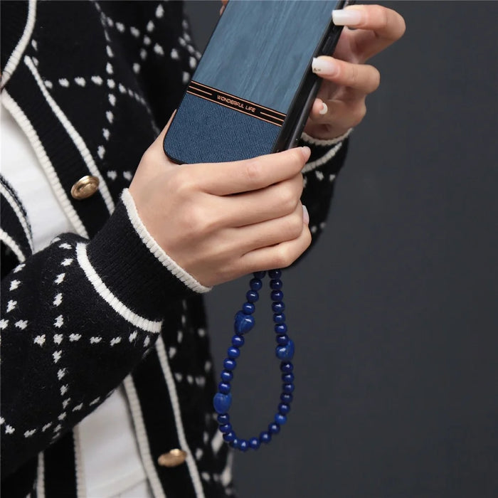 YISIXICI SJL0024 Lapis Lazuli Charm Bracelet Heart Design 8mm Round Bead Phone Wrist Lanyard - 5