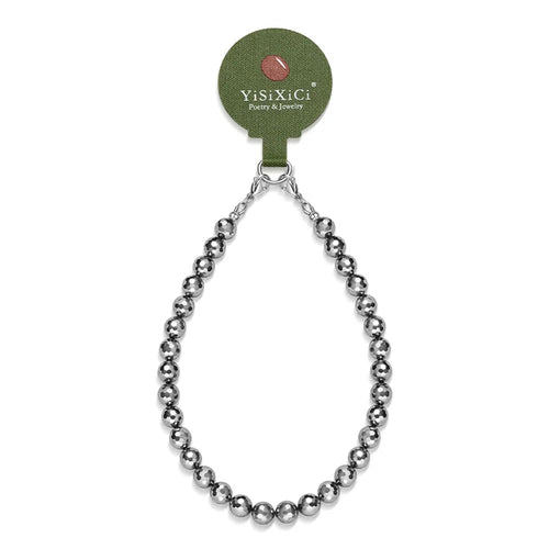 YISIXICI SJL0025 8mm Beaded Bracelet Terahertz Stone Phone Charm Strap Wrist Lanyard - 1